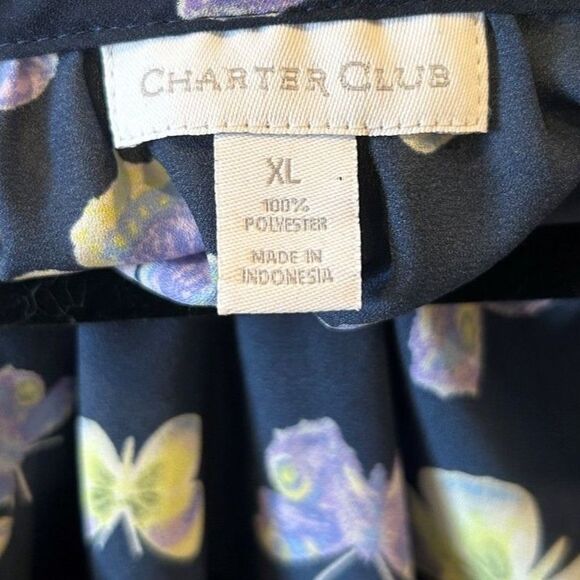 Charter Club Butterfly Print Navy Blue Blouse - Size XL - Picture 4 of 4